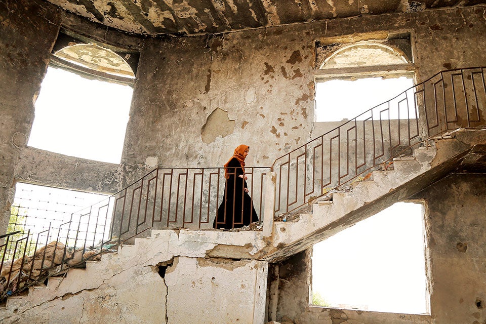 Taiz, Yemen, 2021.   Ola al-Aghbary is the Founder and Executive Director of the Sheba Youth Foundation for Development. An activist since 2011, she focuses on youth and women empowerment to foster positive change within Yemeni communities and society.   Photo: UN Photo/Heba Naji